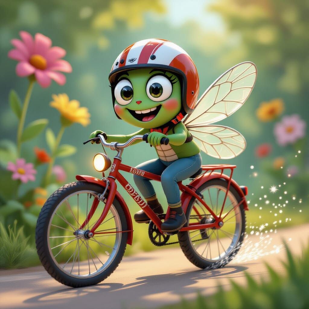 Whimsical Spider Cyclist in Cartoon Style