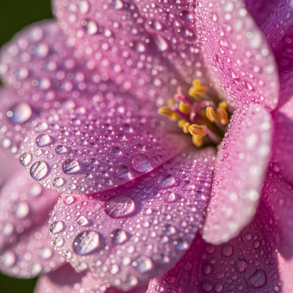 Macro Photograph of Pink Flower with Dew Drops