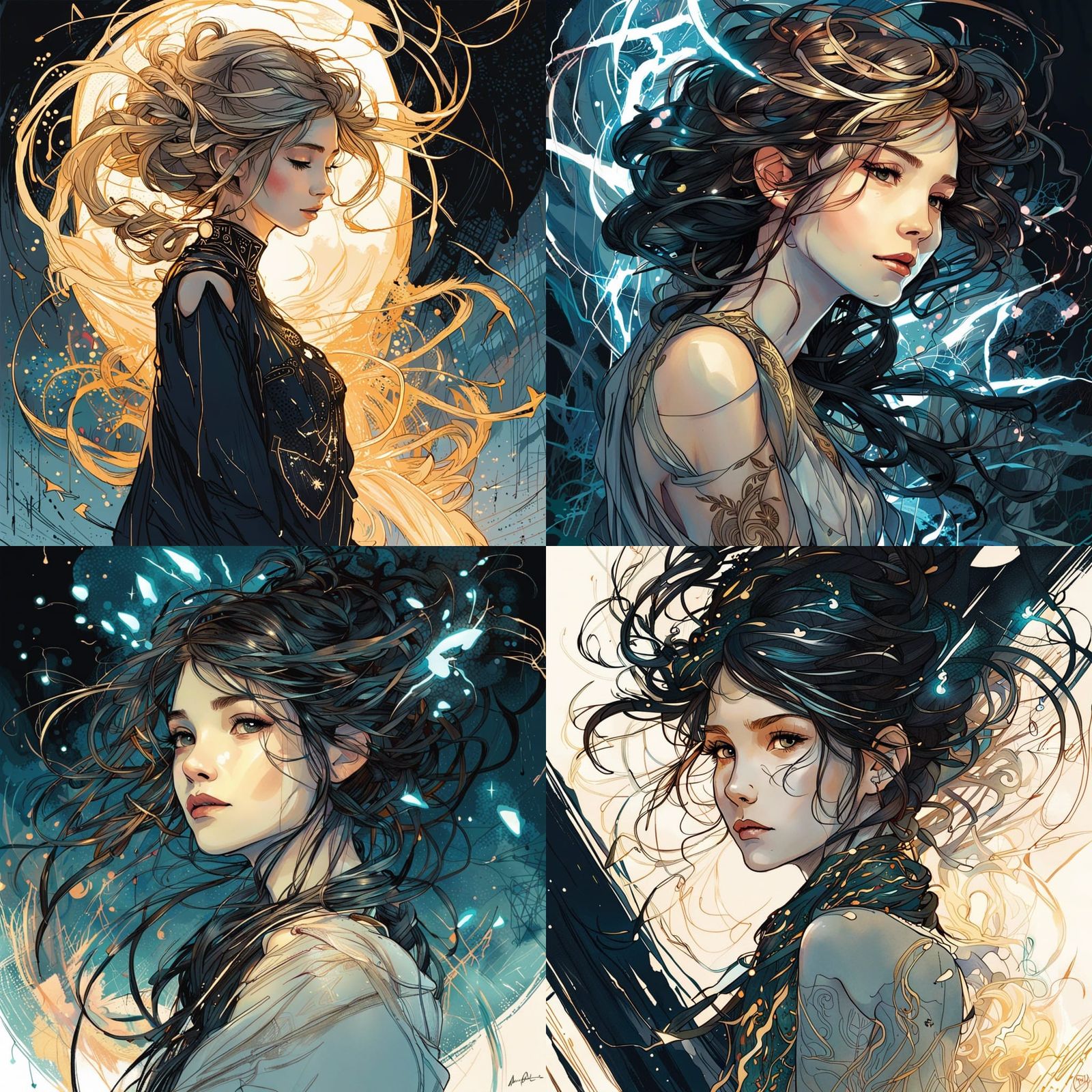 Lightning Girl in Art Nouveau Style