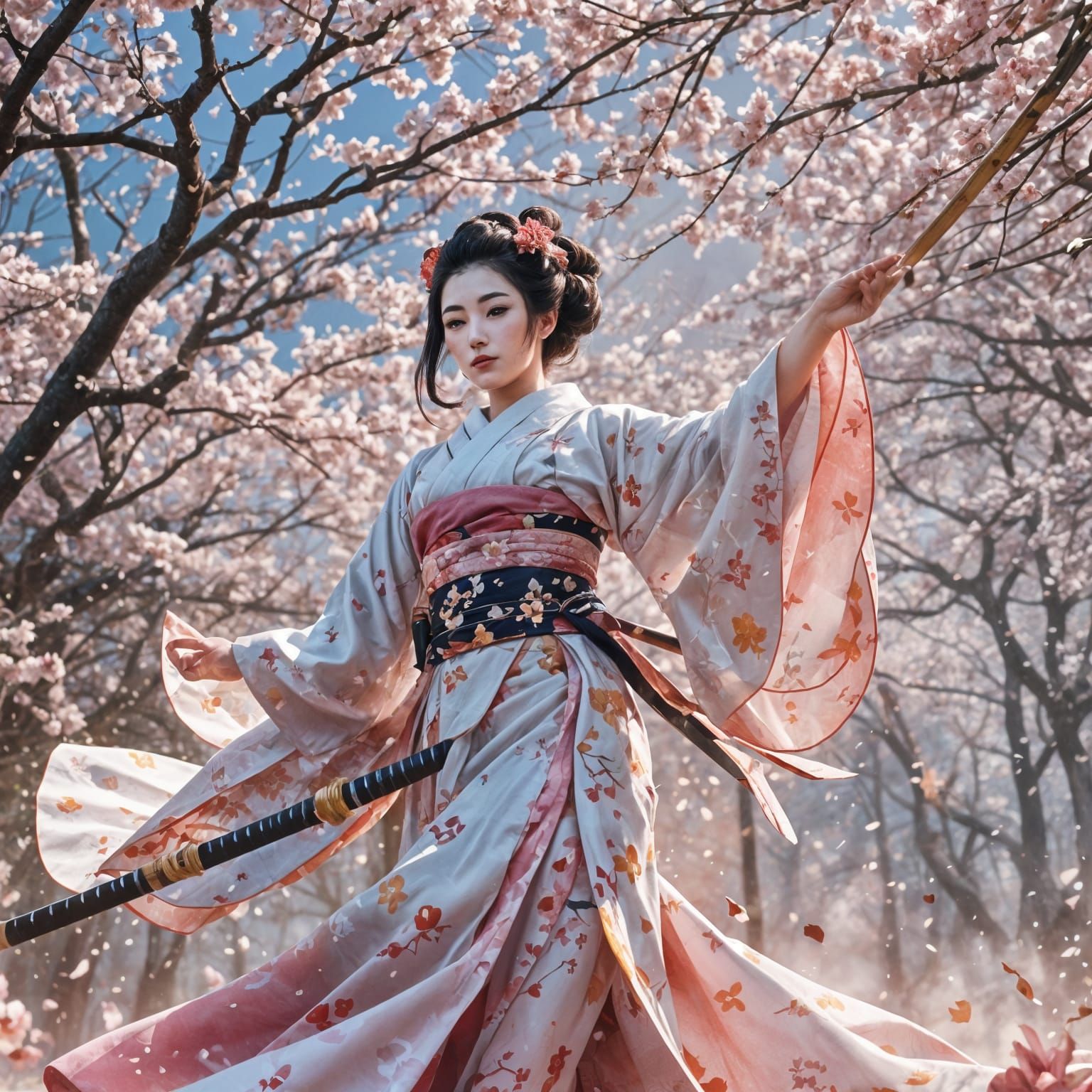 Geisha Warrior with Katana in Digital Art