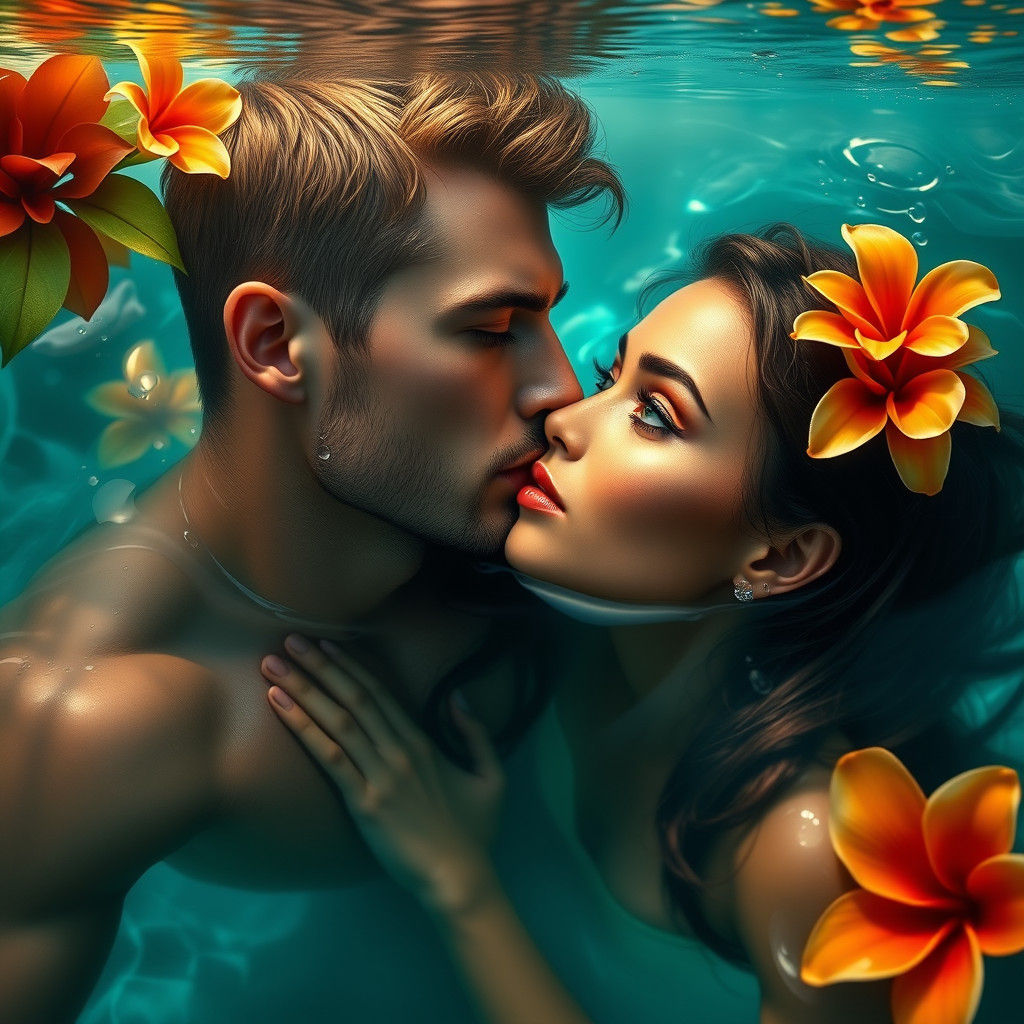 Tropical Lagoon Kiss in Detailed Matte Painting Style