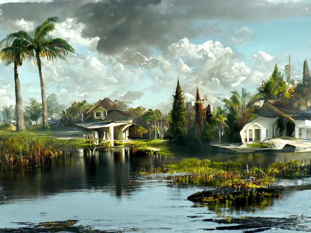 Magical Florida Suburb Oil Painting in Hyperrealism