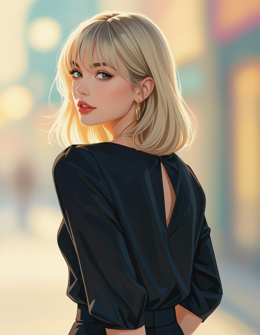 Blonde Woman in Black Blouse, Warm Evening Light