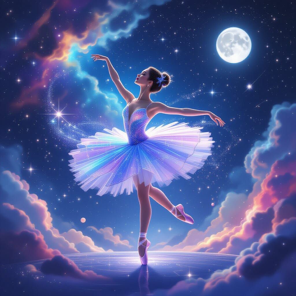 Luminous Ballerina Dancing Among Glittering Stars