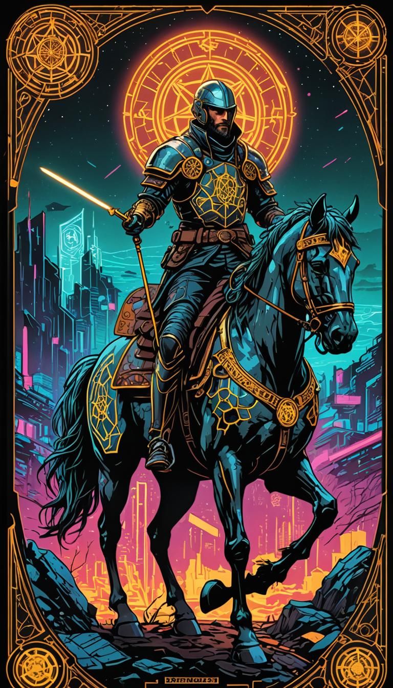 Knight of Pentacles in Cyberpunk Style