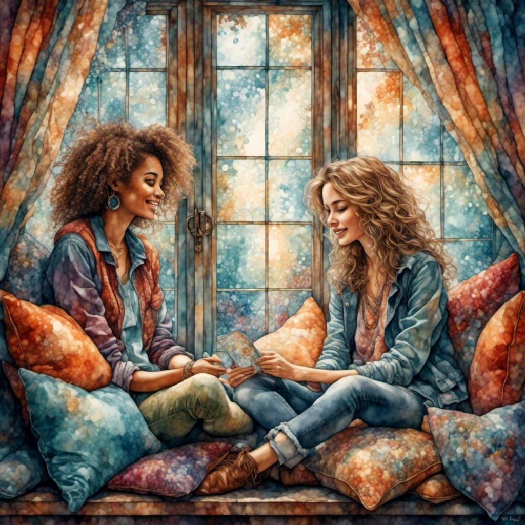 Whimsical Portrait in a Pillow-Filled Window Nook