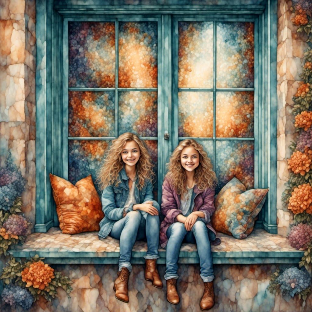 Whimsical Portrait in Window Nook with Pillows