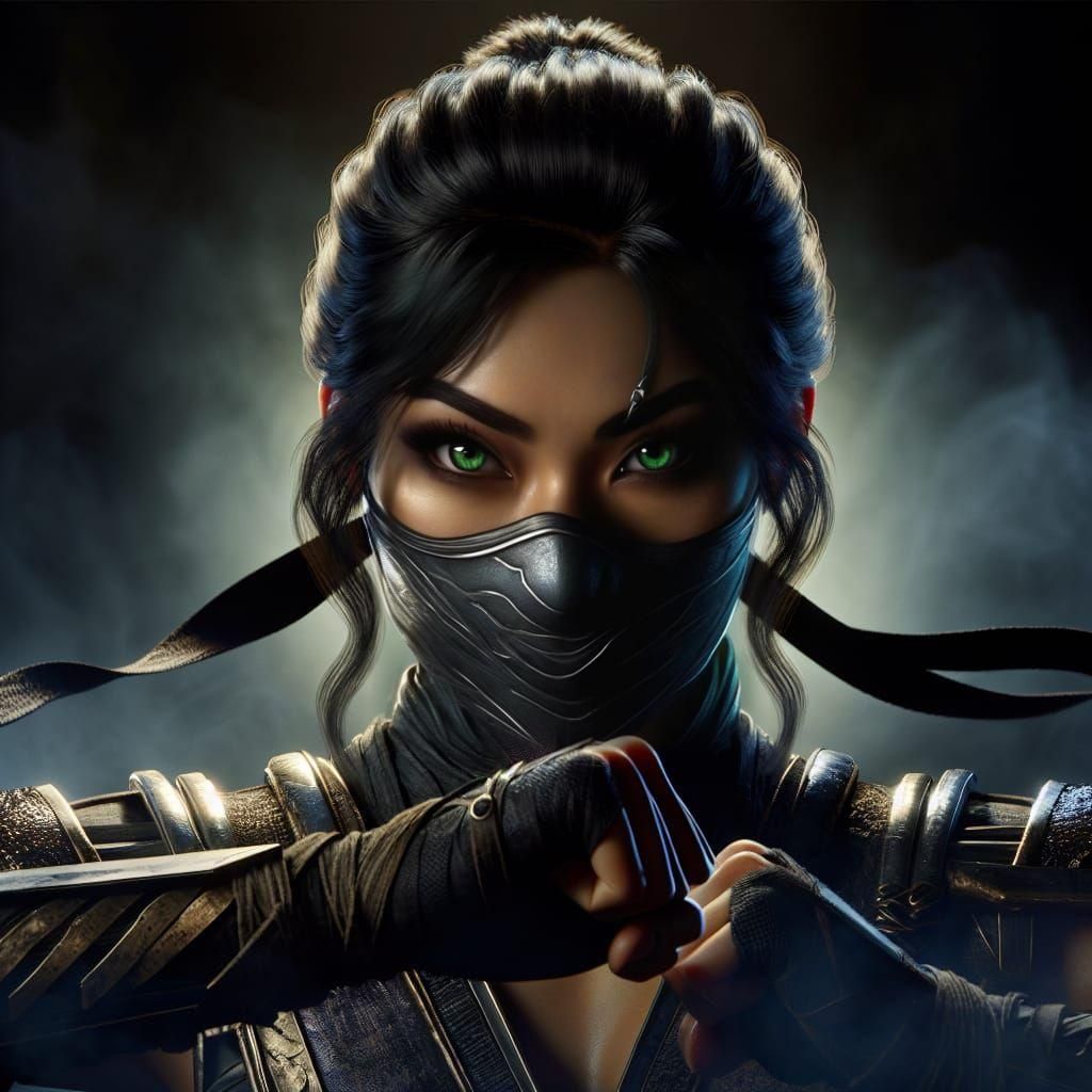 Female Ninja Warrior in Dark Fantasy Action Scene