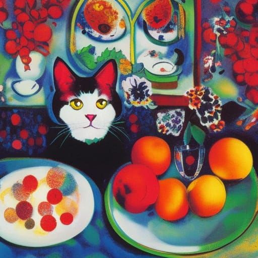 Cat's Surprising Mishap in Comic Anime Style