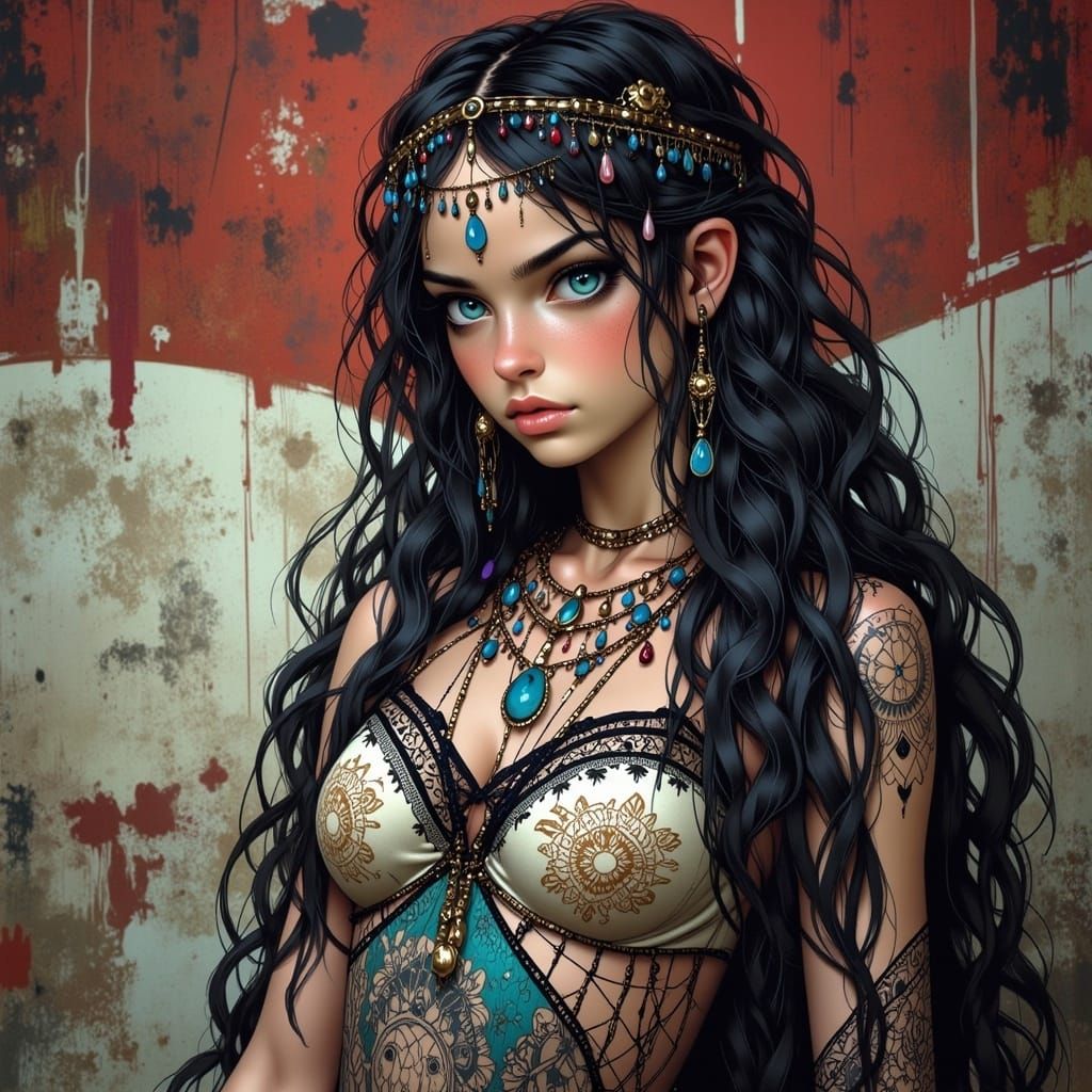 Mystical Gypsy Woman with Ornate Headband in HDR