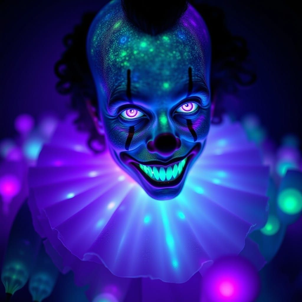 Epic Bioluminescent Scary Clown Makeup.