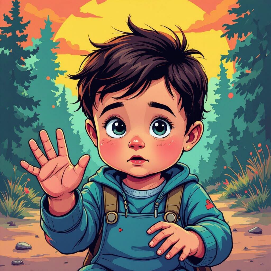 Cartoon Baby Held with Empty Hand in Vibrant Colors