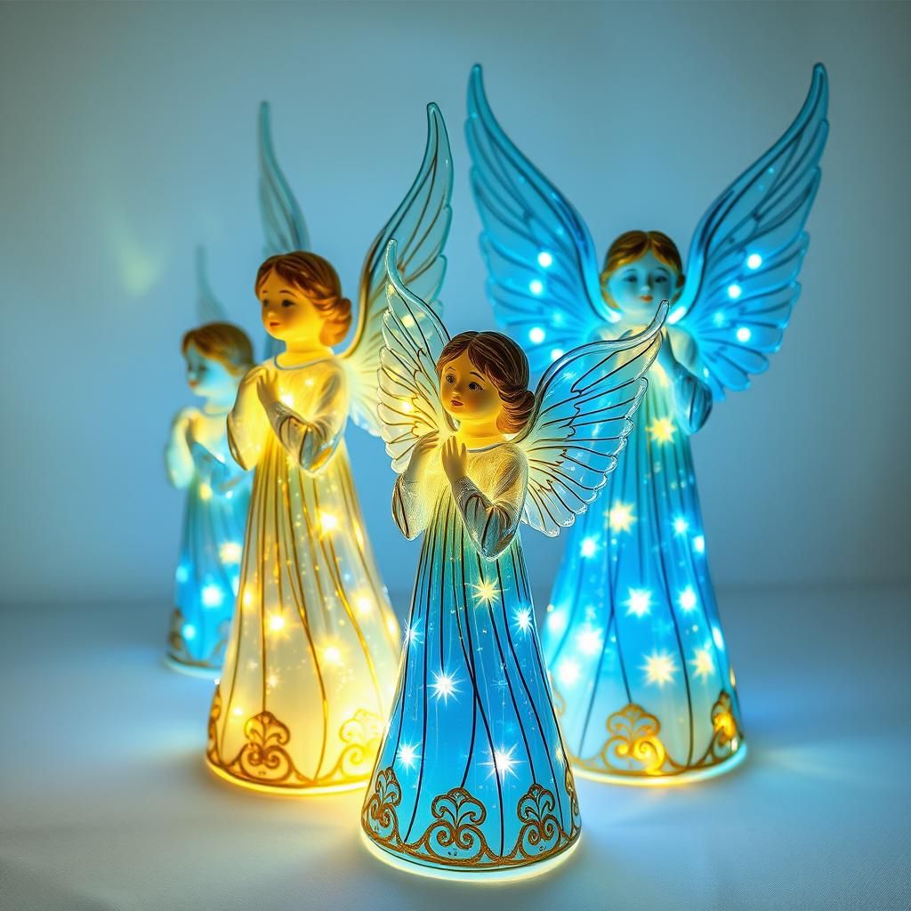 Enameled Glass Angels Bathed in Divine Light