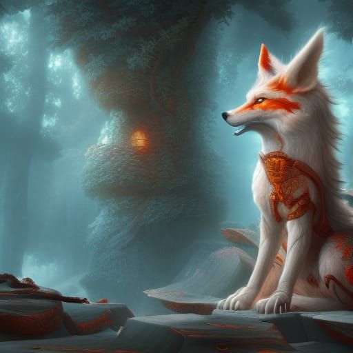 Detailed Kitsune Matte Painting in Deep Color