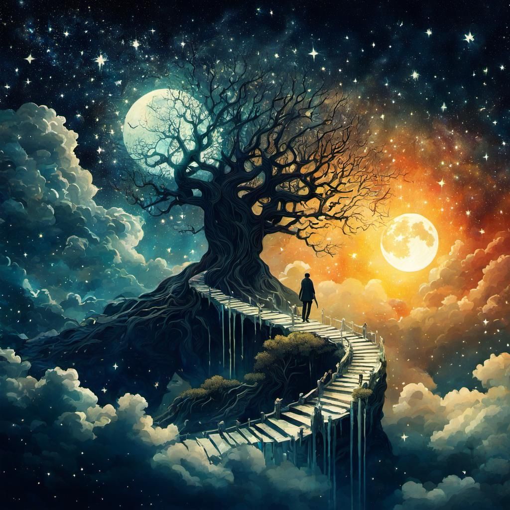 Starry Path to Tree of Life in Anime Style