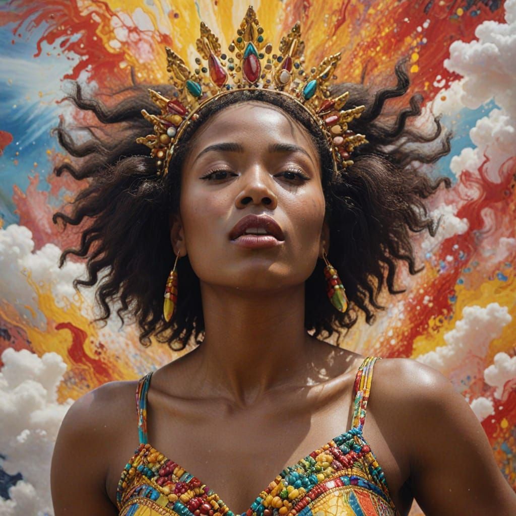 African Woman in Vibrant, Expressive Portrait with Swirling ...