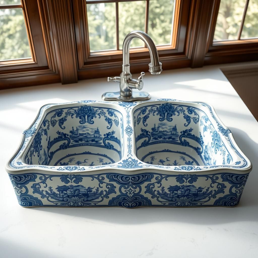 Ornate Porcelain Sink with European Ceramic Design