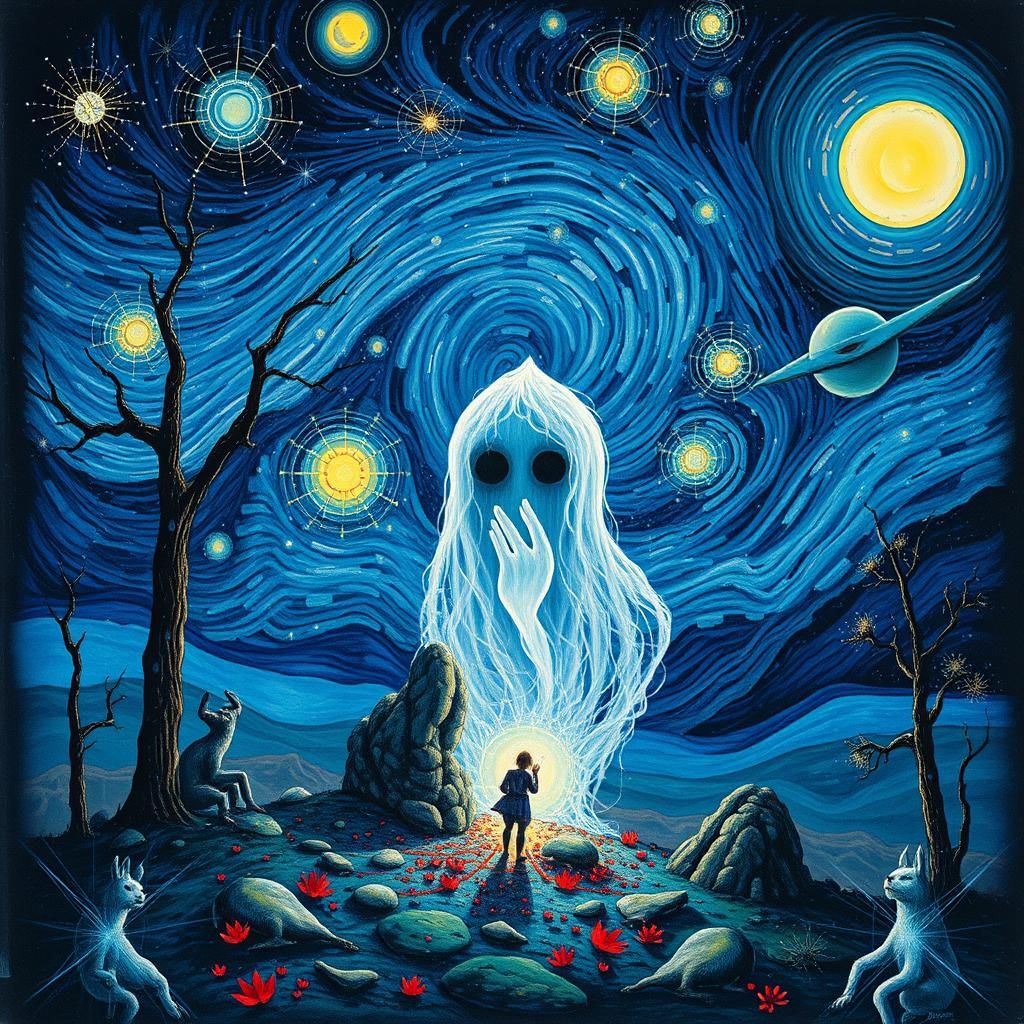 Surreal Male Figure in Dreamlike Alcohol Ink Style