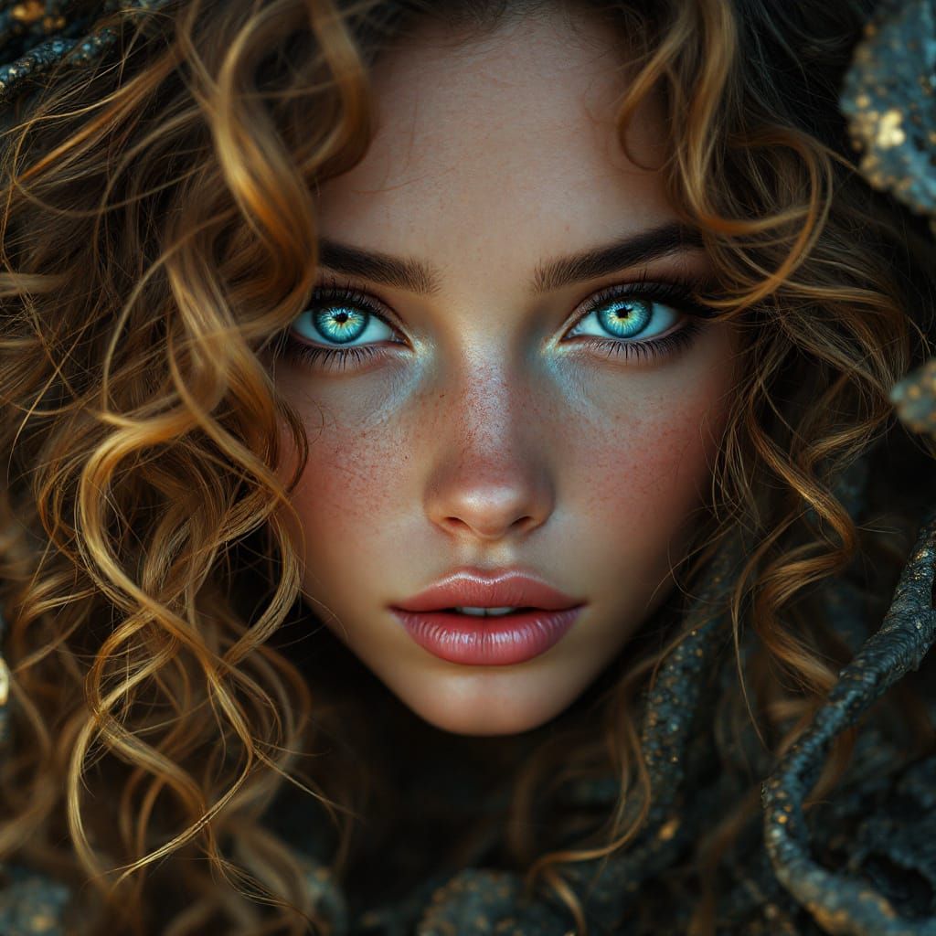 Hyperrealistic Portrait of a Girl with Golden Hair