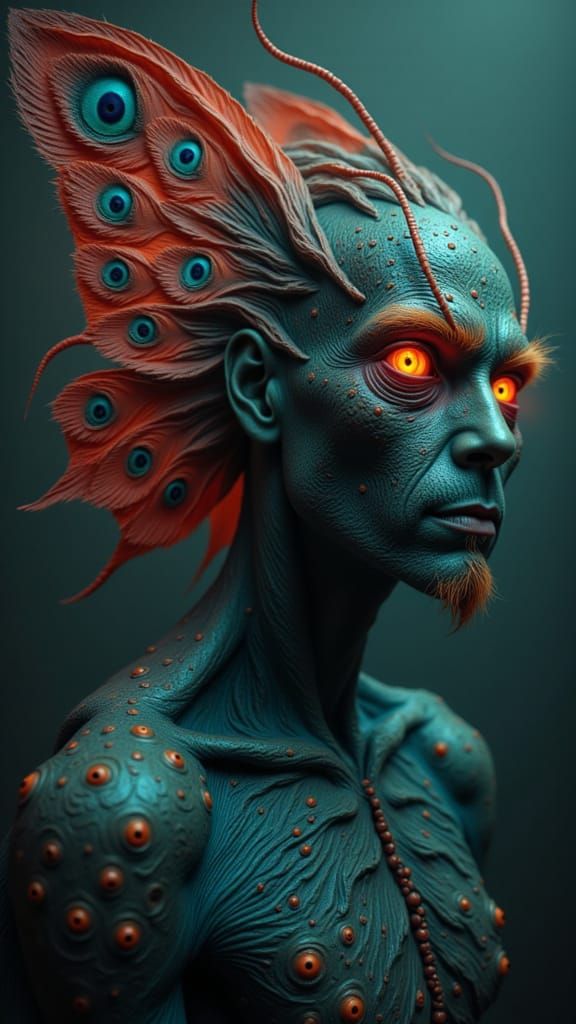 Nightmarish Butterfly Creature in Peacock Feather Style