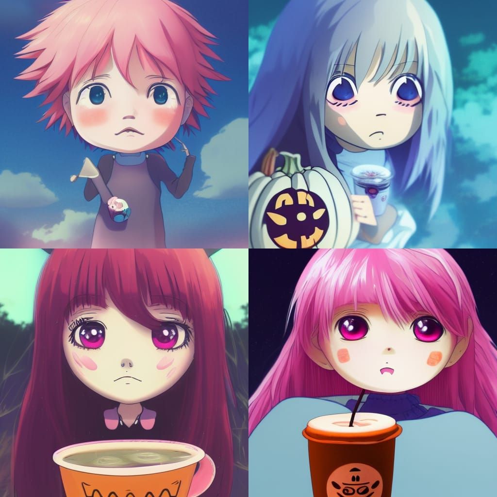 Chibi Anime Girl in Spooky Pumpkin Patch