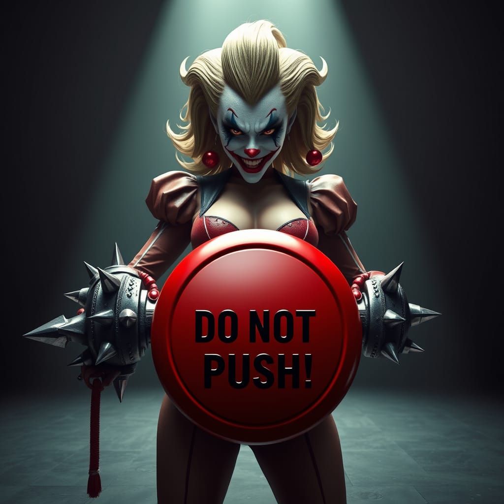 Cyberpunk Female Joker Dares You to Push the Red Button