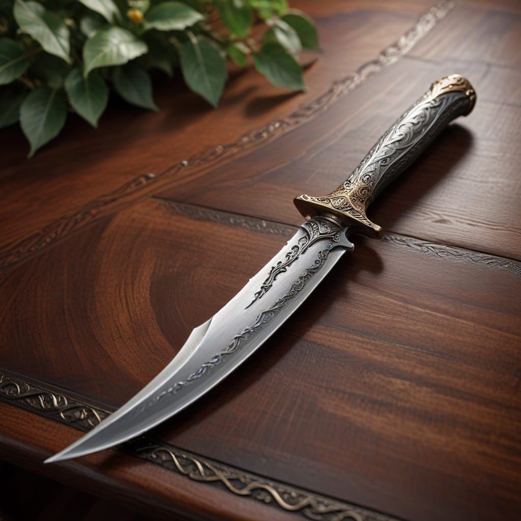 Elegant Elven Knife on Mahogany Table