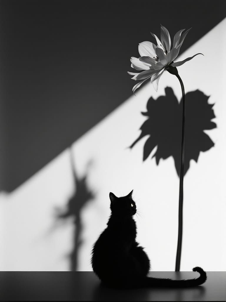 Monochromatic Cat Art with Geometric Shadows