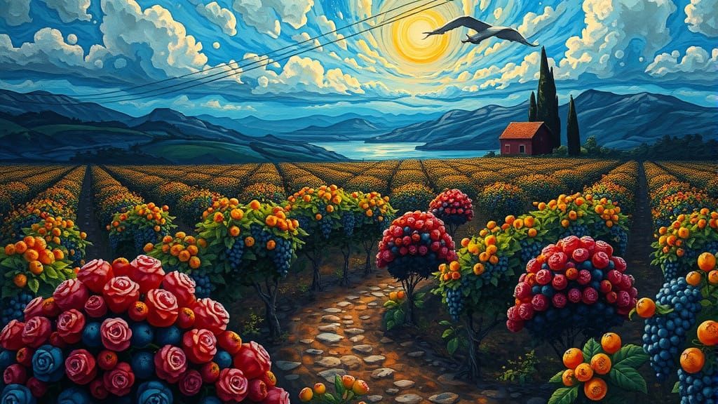 Vivid Vineyard Landscape in Fantasy Art Style