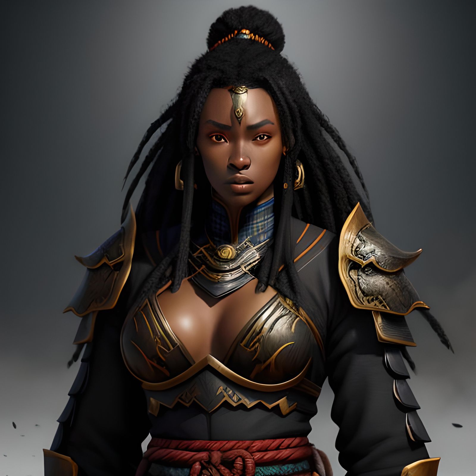 Black African Samurai Woman Warrior: Detailed Matte Painting