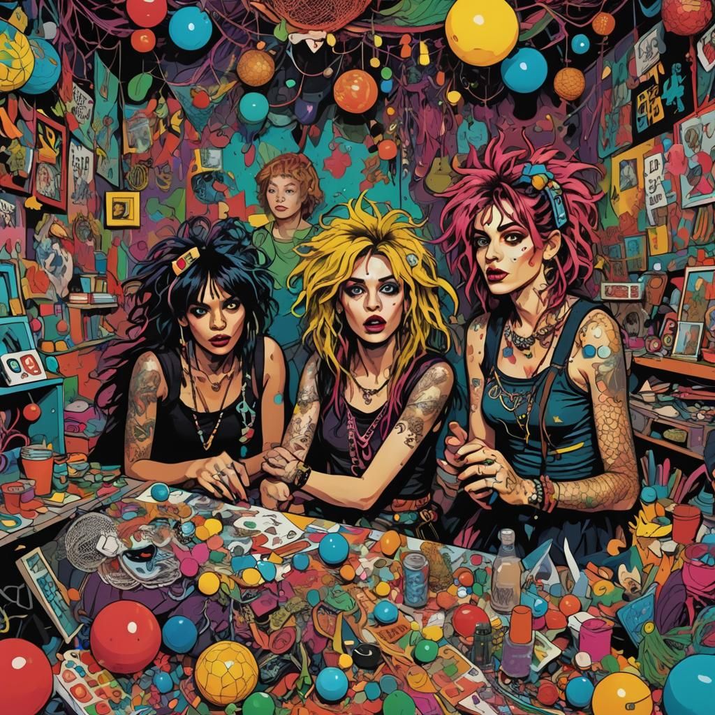 Pop Art Fairies in Chaotic Room, Comic Book Style