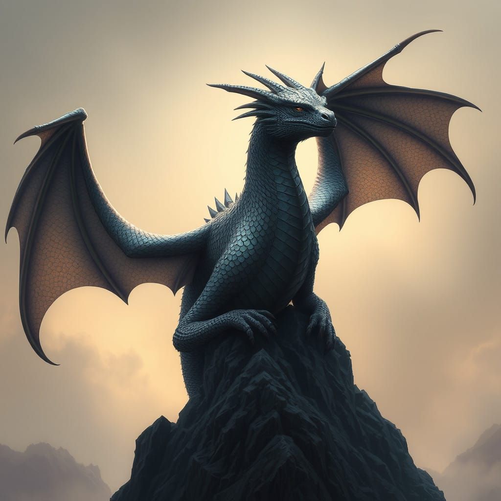 Majestic Dragon Contemplates Ancient Wisdom on Mountain Peak