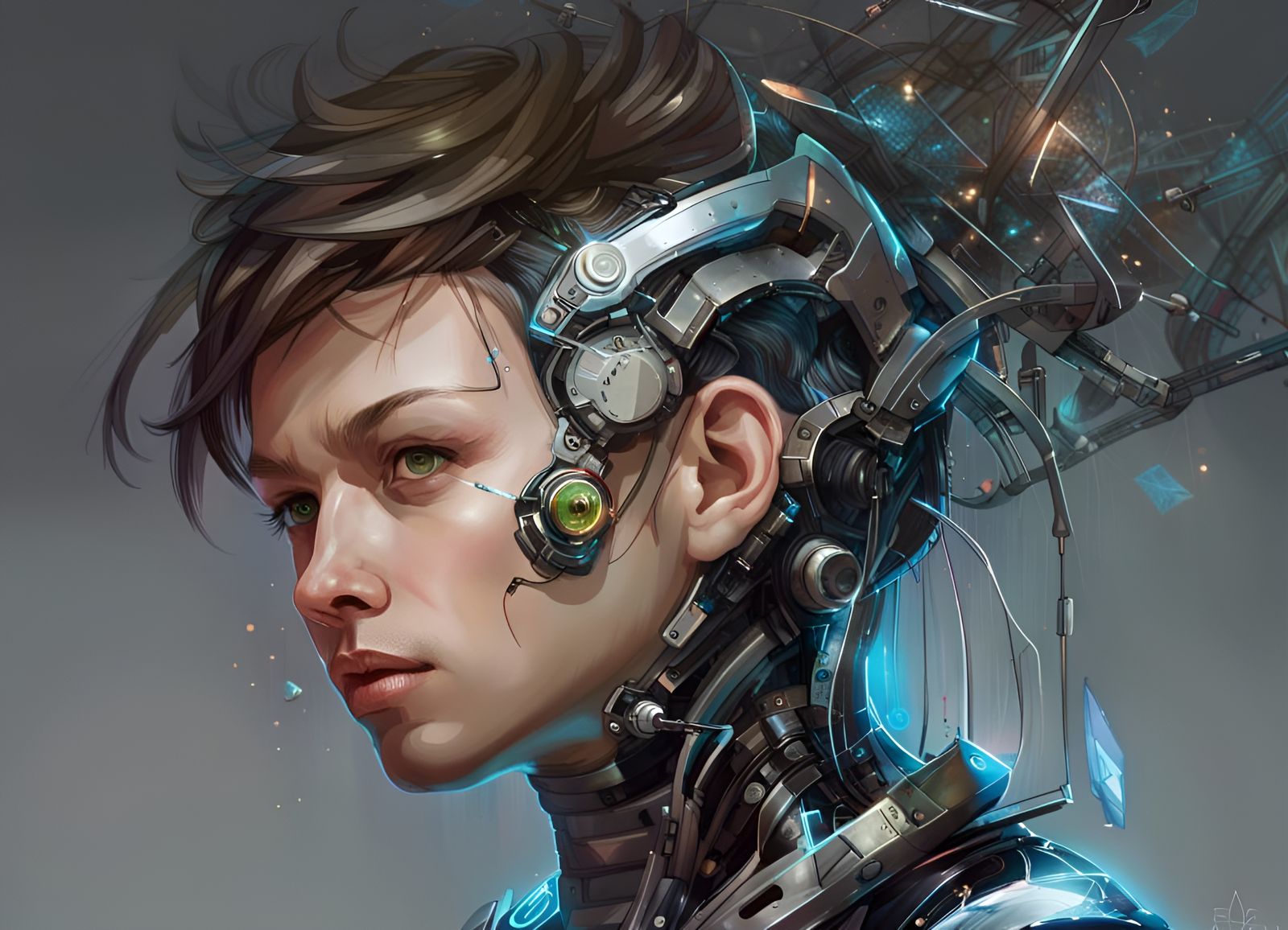 Sci-Fi Android Officer in Detailed Digital Painting