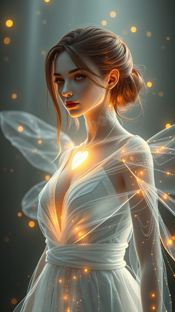 Ethereal Female Light Being with Delicate Silhouette in Whit...