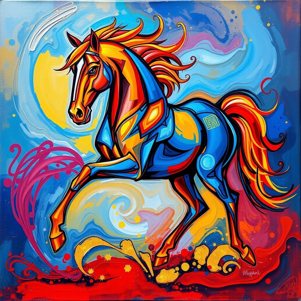 Dynamic Abstract Horse in Vibrant Acrylic Style