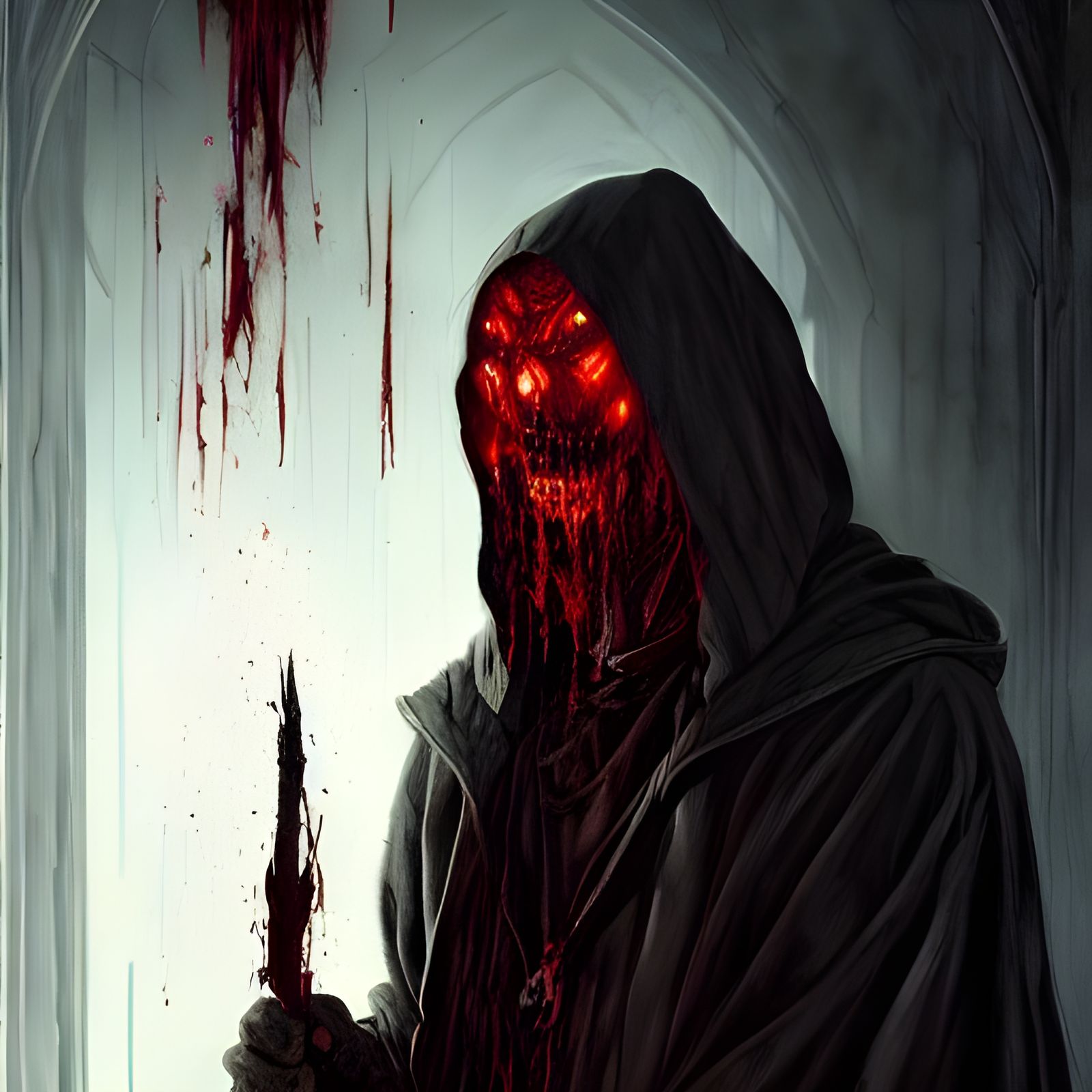 Hooded Priest Portrait in Hyperrealistic Horror Style
