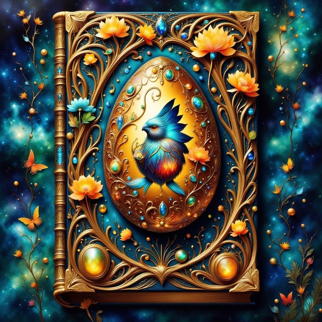Elegant Art Nouveau Easter Egg Book in Vibrant Blue and Gold