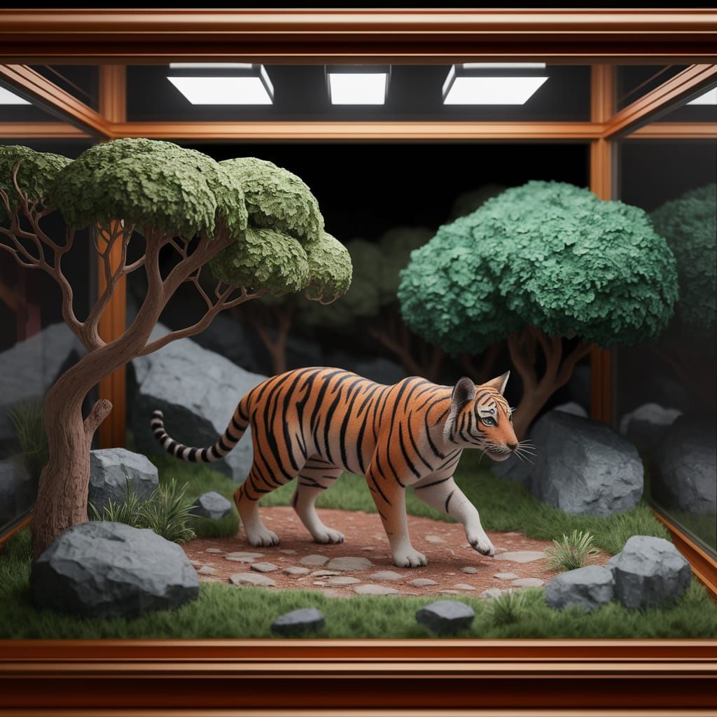 Tasmanian Tiger Diorama in Hyperrealistic Style