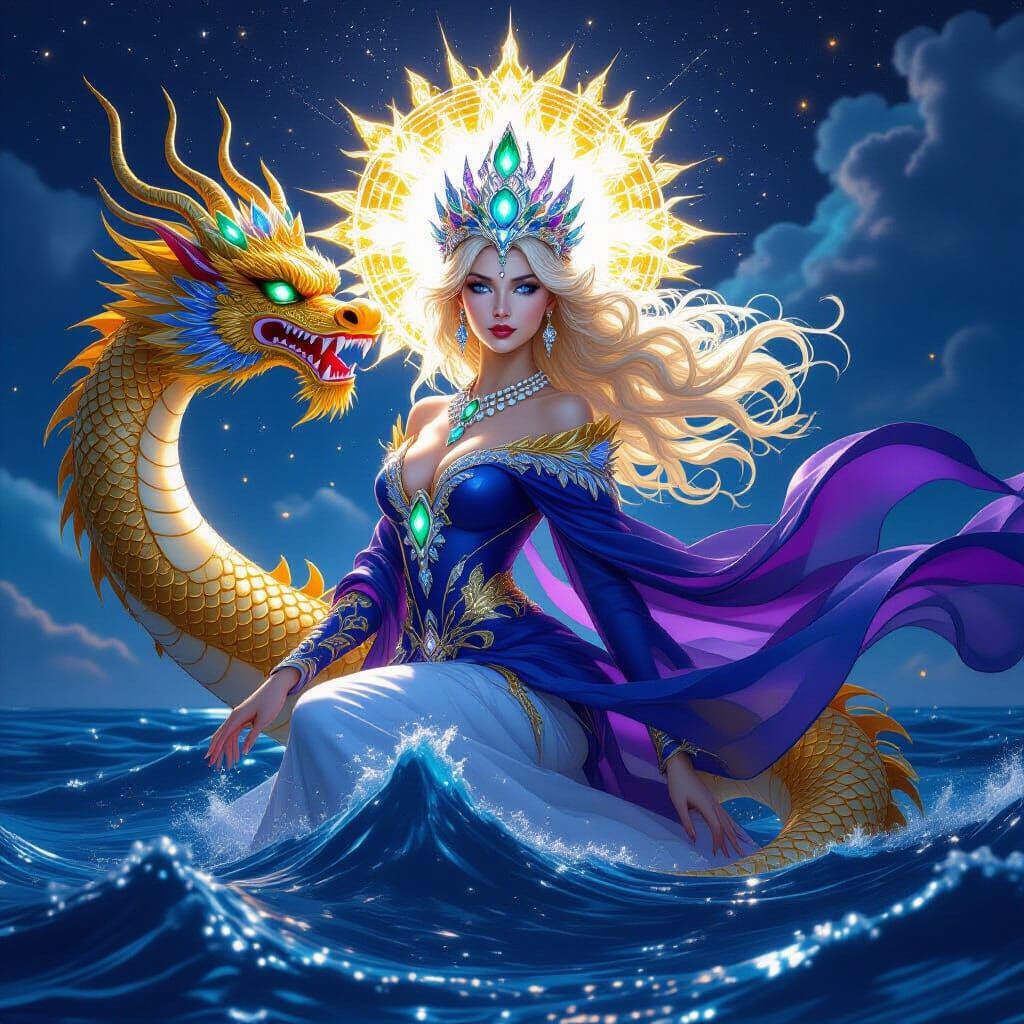 Golden Dragon and Cosmic Being in Fantasy