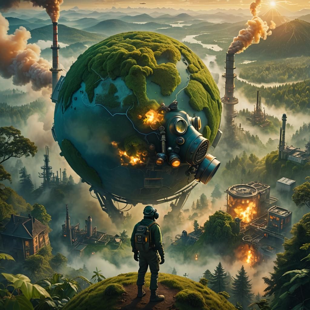 Earth Globe Pollution Seen Through Gas Mask