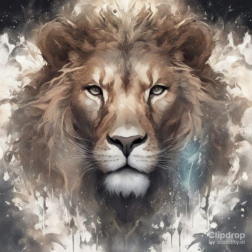 Hazel Lion Portrait in Gothic Mountain Landscape