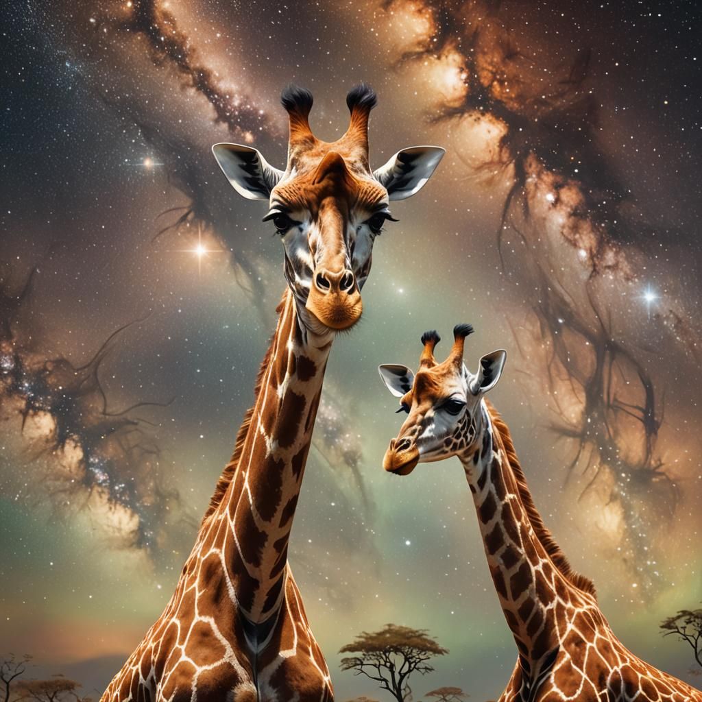 Cosmic Giraffe in Starry Savannah: Digital Art