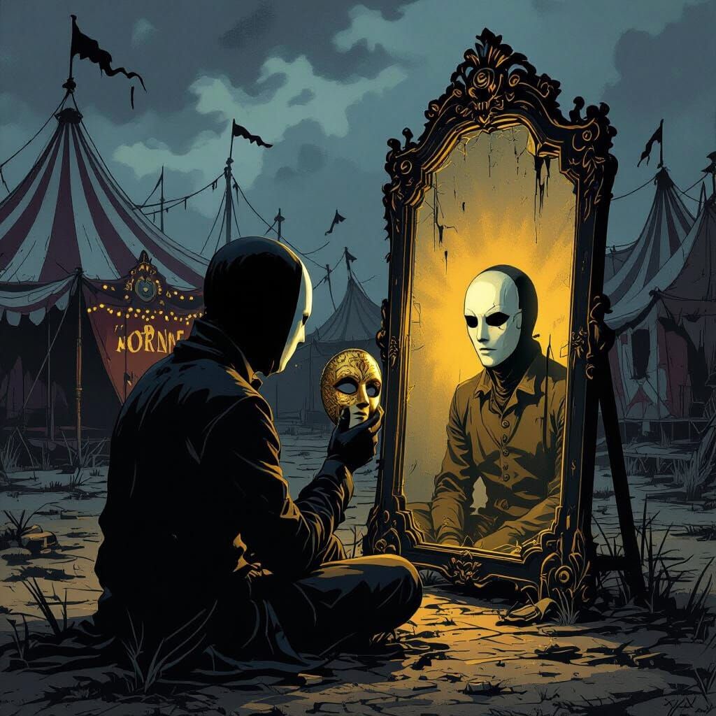 Faceless Man Unmasks in Eerie Abandoned Carnival