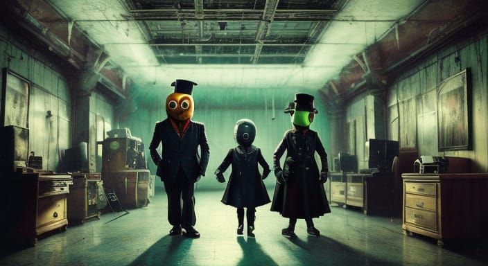 Anthropomorphic Fruits in Vintage Horror Hospital Scene