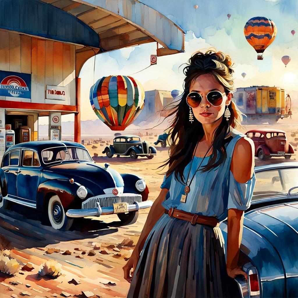 New Mexico Desert Balloon Festival Watercolor