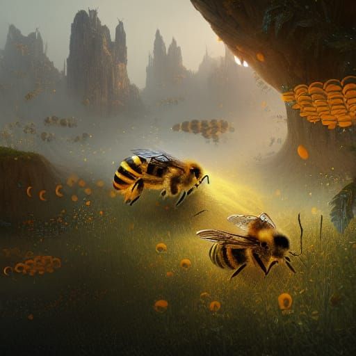 Bees: Detailed Matte Painting in Deep Color