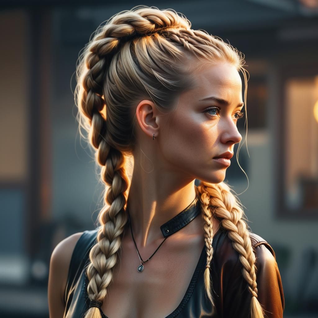 Beautiful Blonde Bounty Hunter Portrait in Golden Light