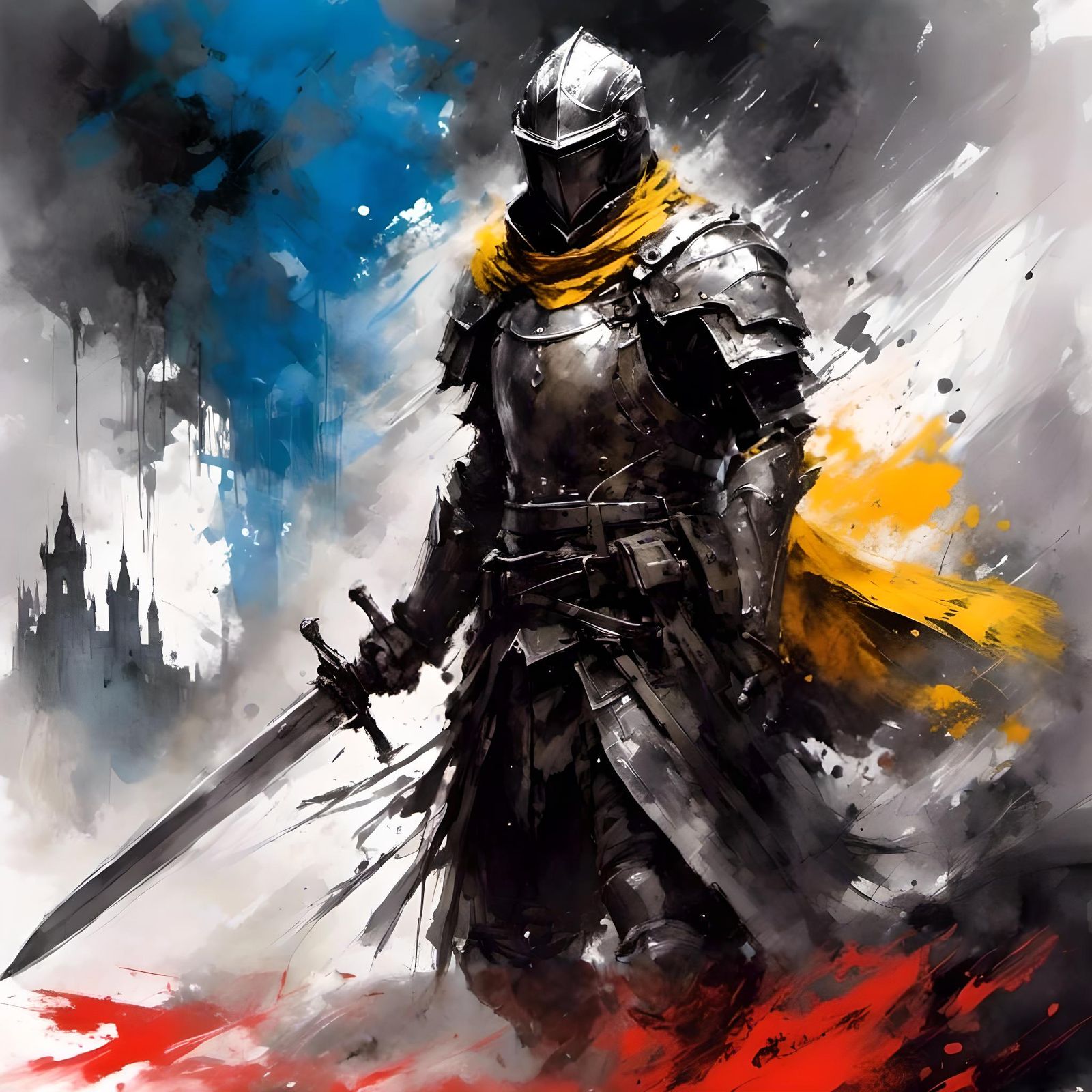 Brave Paladin in Ink Sketch Style with Longsword