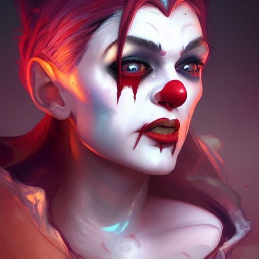 Vampire Clown Woman Portrait in Hyperdetailed Digital Art