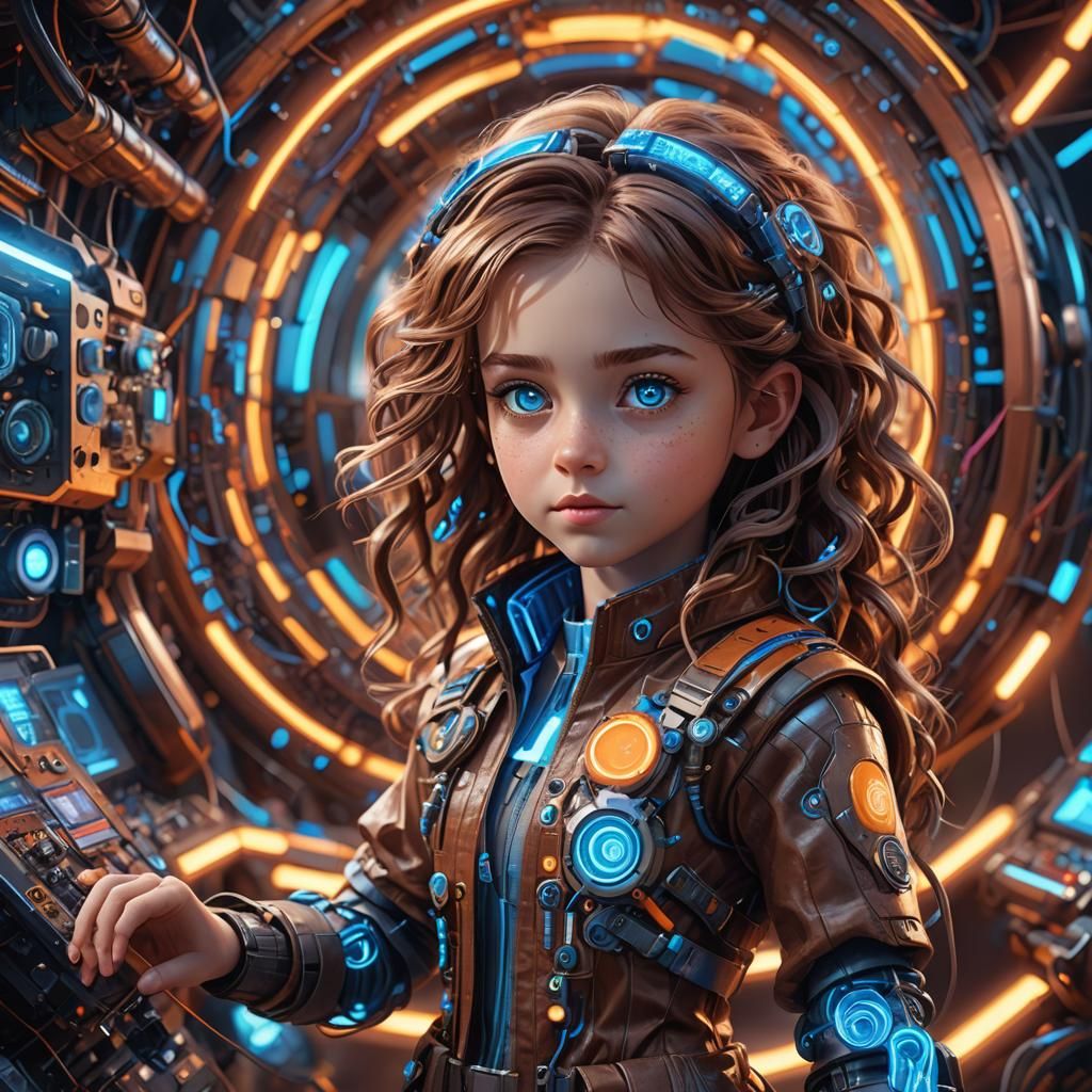 Genius Girl Inventor: Vibrant Digital 3D Art